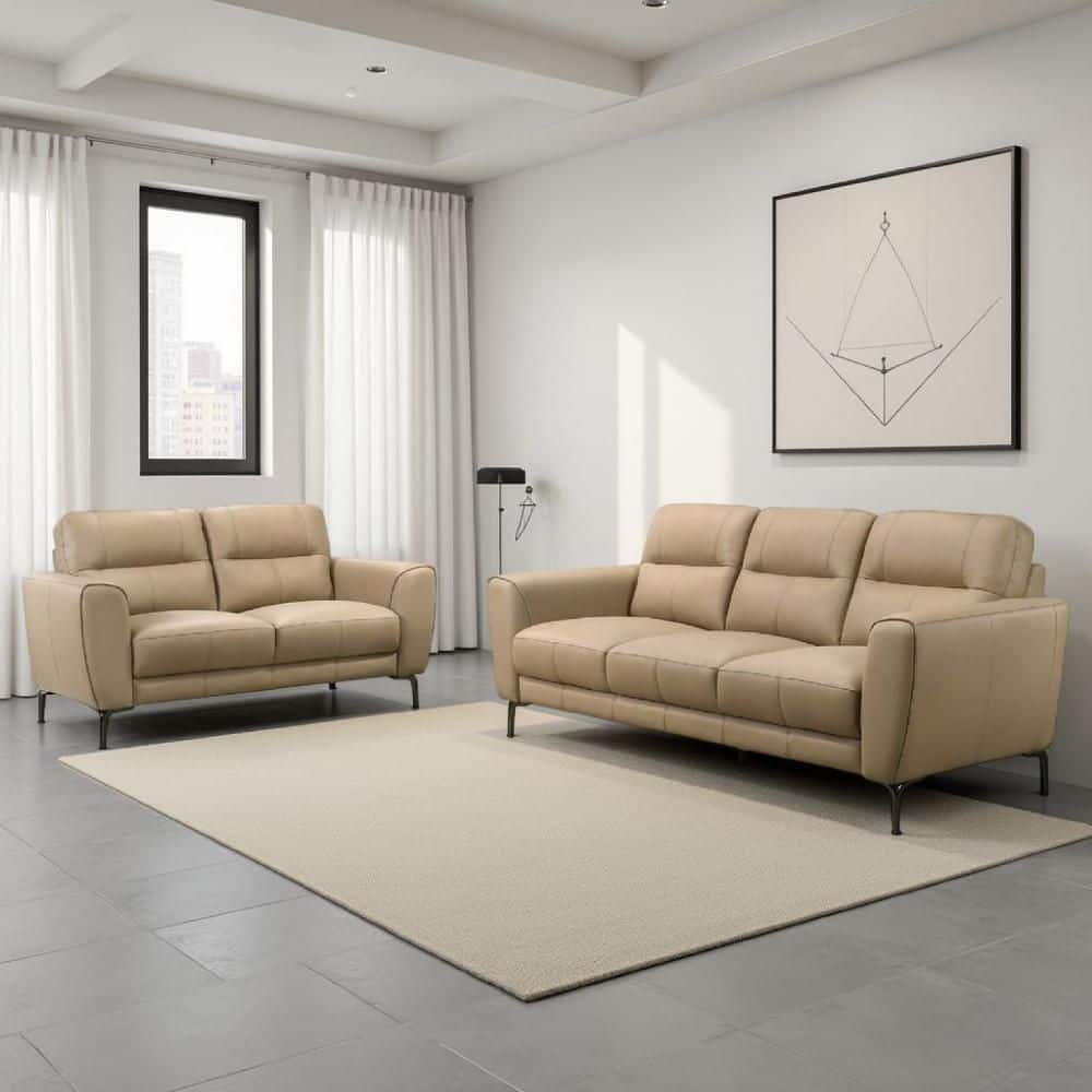 Hena 36.6 in. Straight Arm Leather Rectangle Shape Sofa in. Beige and Black (Set of 2) price history on PriceWatchPro