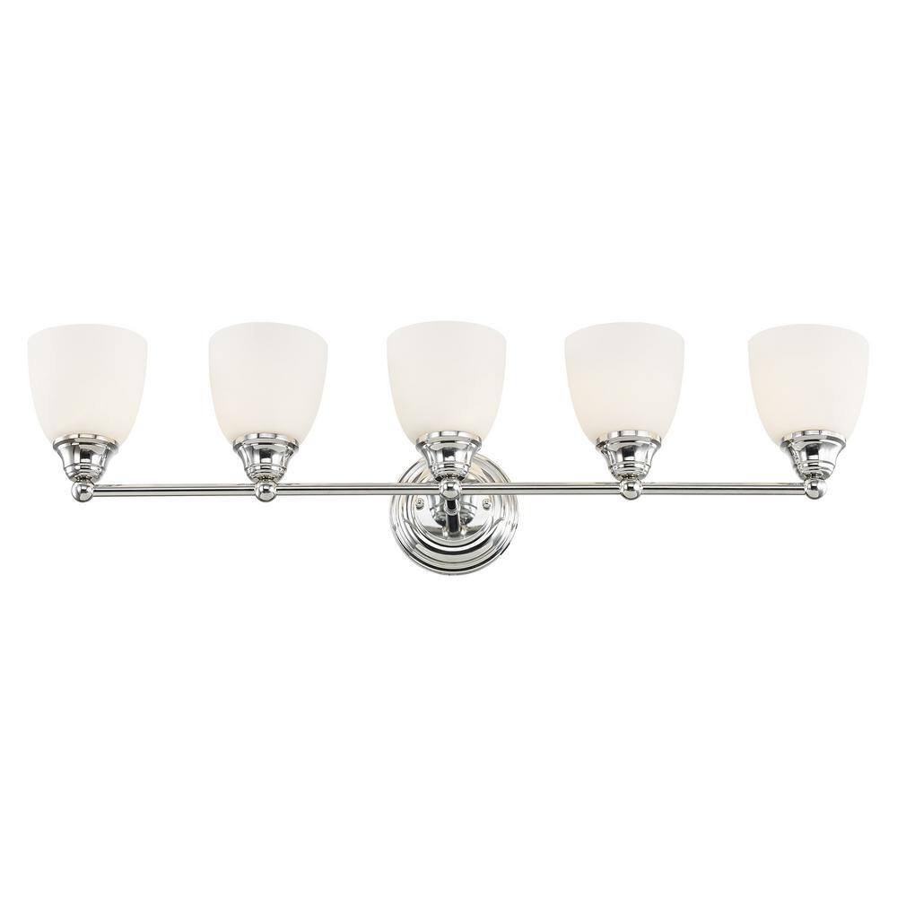 Somerville Polished Chrome 5-Light Vanity with Satin Opal Glass