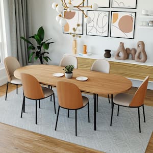 Tule Mid-Century Modern 83 in. Oval Dining Table with MDF Top and Black Steel 4-Legs (Natural Wood)