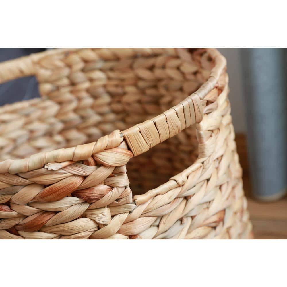 Large Round Handwoven Water Hyacinth Wicker Basket with Handles