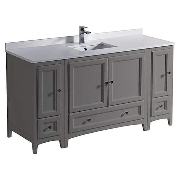 Fresca Oxford 60 in. Traditional Bathroom Vanity in Gray with Quartz Stone Vanity Top in White with White Basin and Mirror