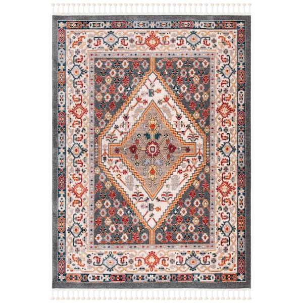 Farmhouse 4 ft. x 5 ft. Charcoal/Ivory Medallion Aztec Area Rug
