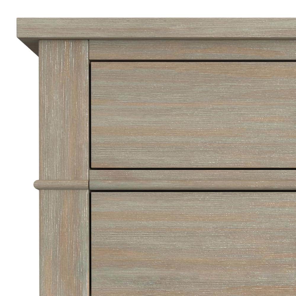 Distressed Gray Solid Wood 2-Drawer Nightstand with Open Shelf