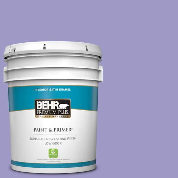 BEHR PREMIUM PLUS 5 gal. #630B-5 Majestic Violet Satin Enamel Low Odor Interior Paint & Primer