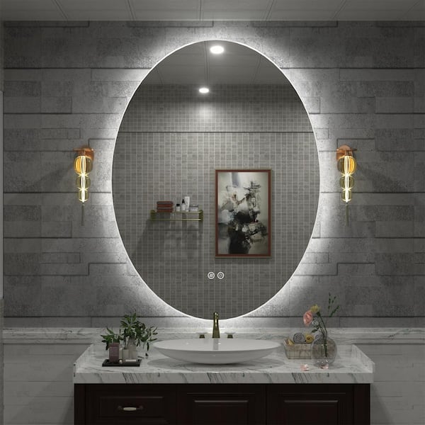 28 in. W x 36 in. H Oval Frameless Super Bright LED Backlighted Anti-Fog Wall Bathroom Vanity Mirror