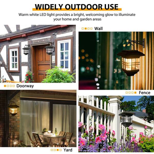 2-Pack Solar Lantern Outdoor Wall Sconces – Black, Stainless Steel/Glass, Warm White LED, 3000K, Modern, NEW 2024