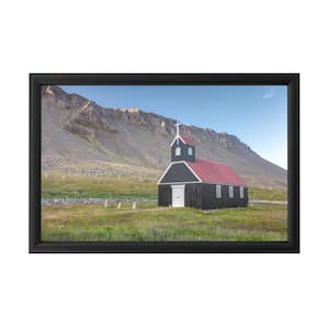 "Red Black Church" by Pierre Leclerc Framed with LED Light Landscape Wall Art 16 in. x 24 in.