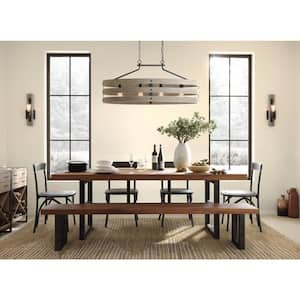 Gulliver Collection 38-1/2 in. Coastal 4-Light Graphite Coastal Linear Chandelier Light with Weathered Driftwood Frame
