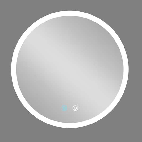 Unbranded 23.6 in. W x 23.6 in. H Round Frameless Anti-Fog LED Dimmable Wall Bathroom Vanity Mirror in Natural Silver