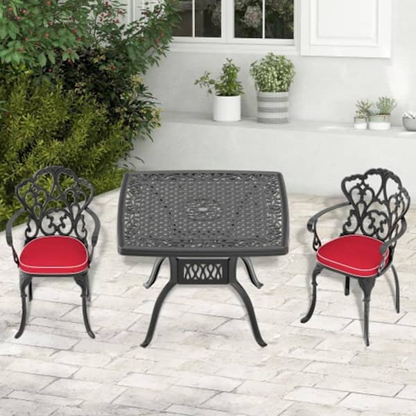 Runesay 3-Piece Set of Cast Aluminum Patio Outdoor Dining Set with Random Colors Cushions and Black Frame