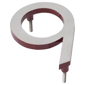 4 in. Satin Nickel/Brick Red 2-Tone Aluminum Floating or Flat Modern House Number 9