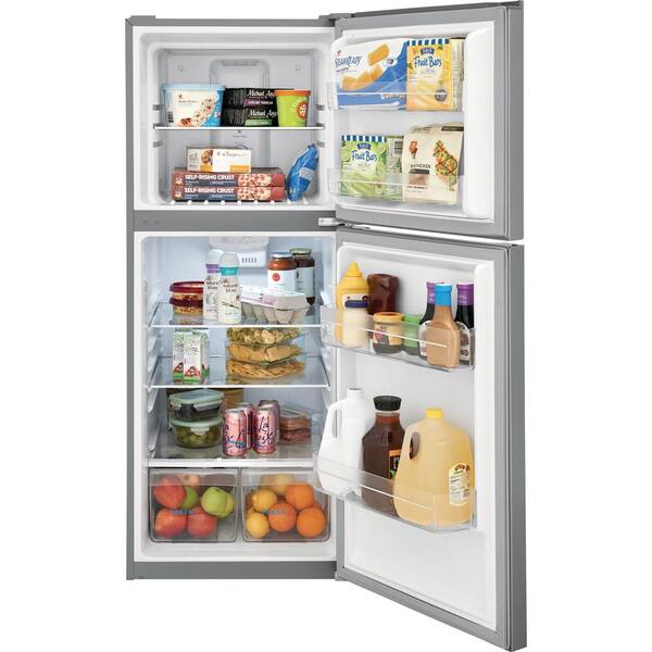 Frigidaire 10 1 Cu Ft Top Freezer Refrigerator In Brushed Steel Energy Star Ffet1022uv The Home Depot