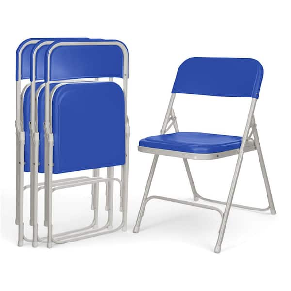 Lucille Collection Ultra Light Plastic Folding Card Table Chair, Blue, Pack of 4