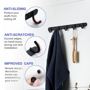 Wall Mounted 5 in. 1 J-Hook Robe/Towel Hook Stainless Steel Hook Rack in Matte Black