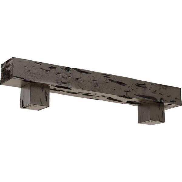 Ekena Millwork 6 in. x 8 in. x 4 ft. Pecky Cypress Faux Wood Fireplace Mantel Kit, Alamo Corbels, Burnished Honey Dew