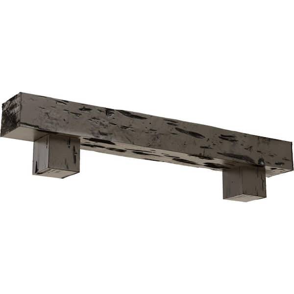 Ekena Millwork 8 in. x 12 in. x 6 ft. Pecky Cypress Faux Wood Fireplace Mantel Kit with Alamo Corbels, Burnished Honey Dew