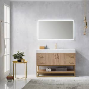 Alistair 48 in. Bath Vanity in North American Oak with Grain Stone Top in White with White Basin