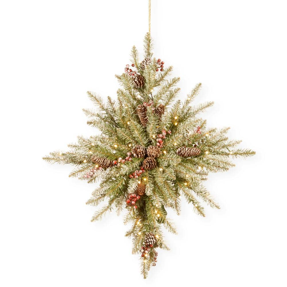 National Tree Company 32 Snowy Dunhill Fir Double-Sided Snowflake with Battery Operated LED Lights