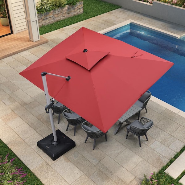 PURPLE LEAF 9 ft. x 12 ft. High-Quality Aluminum Cantilever Polyester Outdoor Patio Umbrella with Stand, Terra