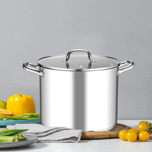 14 qt. Stock Pot with Lid, Stainless Steel Tri-ply Bottom Induction Cooking Pot, All Stove Compatible Up to 600℉