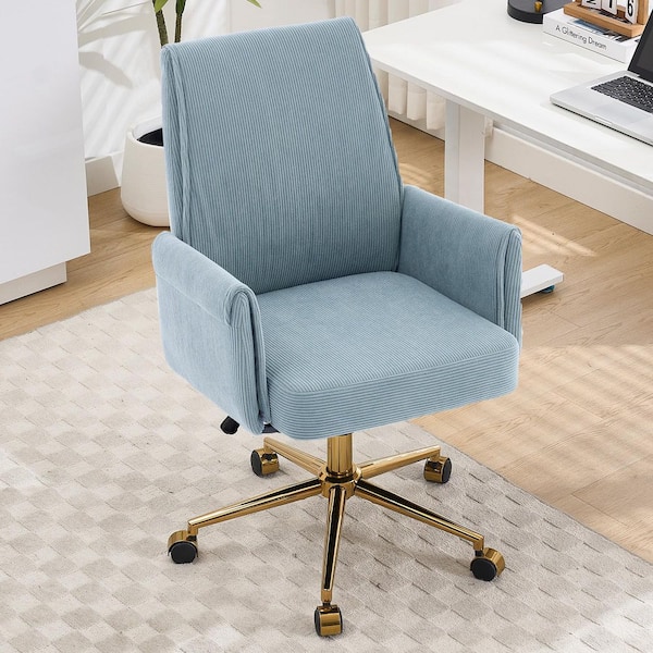 Striped Corduroy Fabric Mid Back Swivel Ergonomic Office Chair in Blue