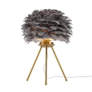 18.11 in. Gold Modern Tripod Table Lamp with Gray Feather Shade for Bedroom Home Decor, No Bulbs Included