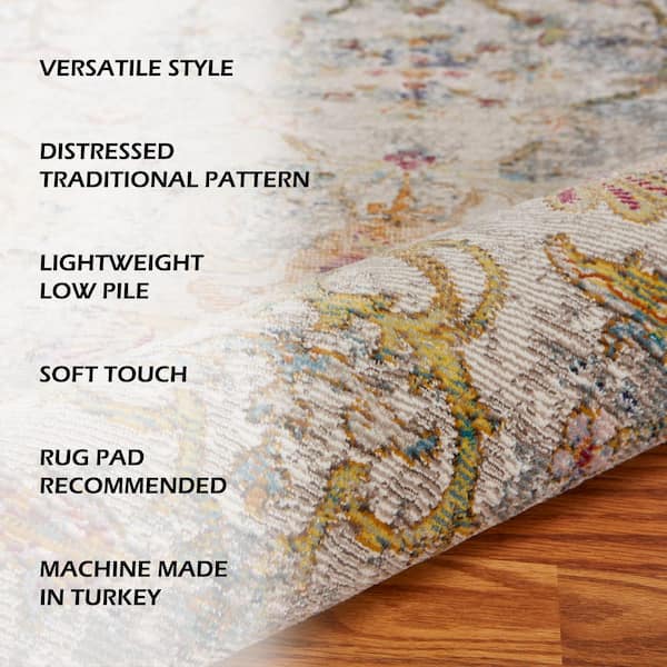 Unbranded - Gracie Persian Classic Victorian 9 ft. x 12 ft. Multi/Gray Distress Floral Indoor Area Rug