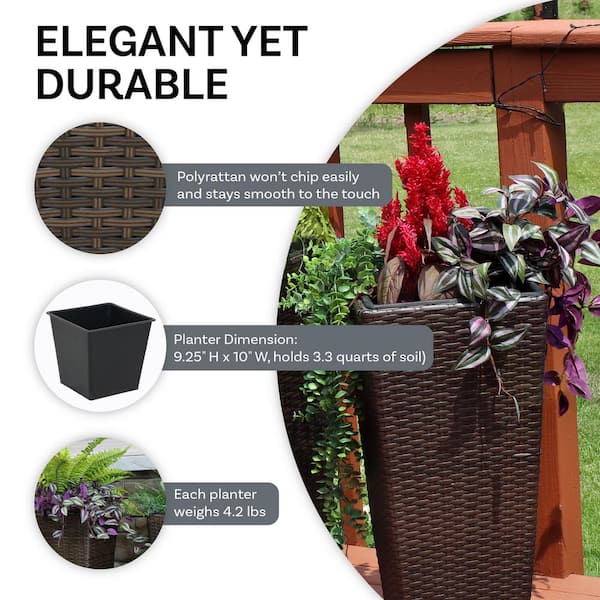 Sunnydaze 24 in. Tall Square Polyrattan Planter (Set of 2
