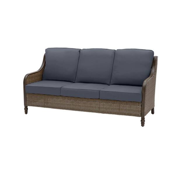 Hampton Bay Windsor Brown Wicker Outdoor Patio Sofa with CushionGuard Sky Blue Cushions