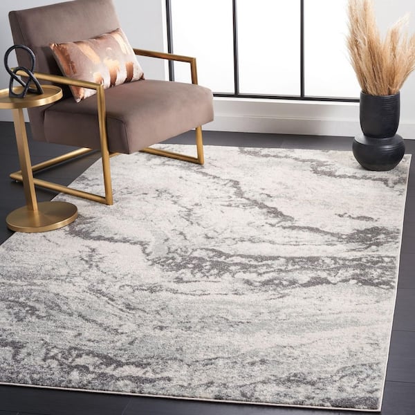 Tulum 7 ft. x 7 ft. Ivory/Gray Distressed Marble Square Area Rug