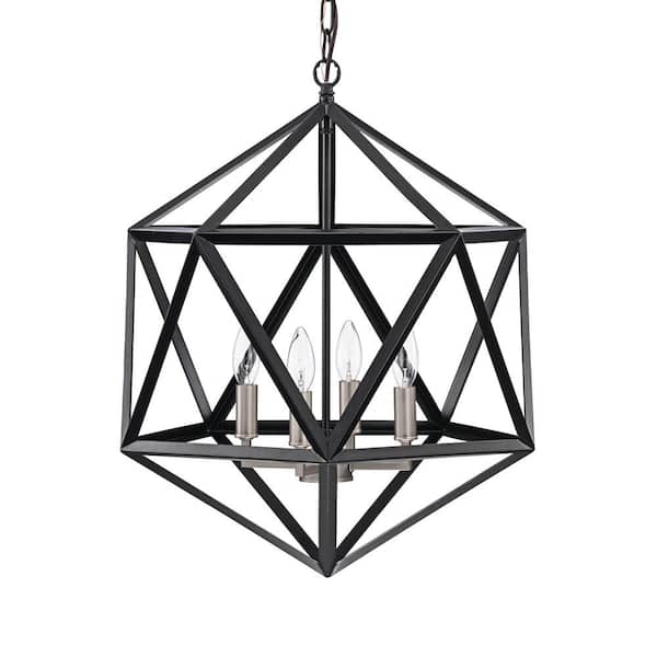 Edvivi Renzo 4-Light Matte Black Caged Modern Farmhouse