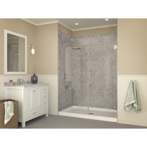 Tiers Base Series 36 in. L x 60 in. W Alcove Shower Shower Pan Base with Center Drain in Glossy White Marine Acrylic