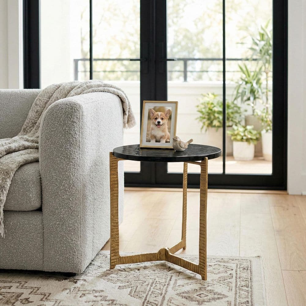 Liv & Skye 18 in. Gold Round Glass Wide Metal Base Modern End