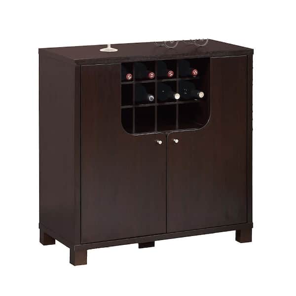 14-Bottle Red Cocoa Brown and Silver Wine Storage Cabinet