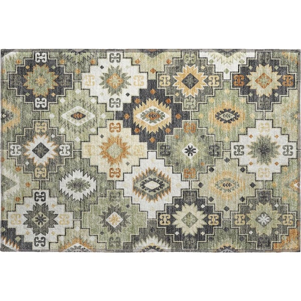 Mayfield Premium Machine Washable Abstract AMF2123 Fern 2 ft. x 3 ft. Accent Rug