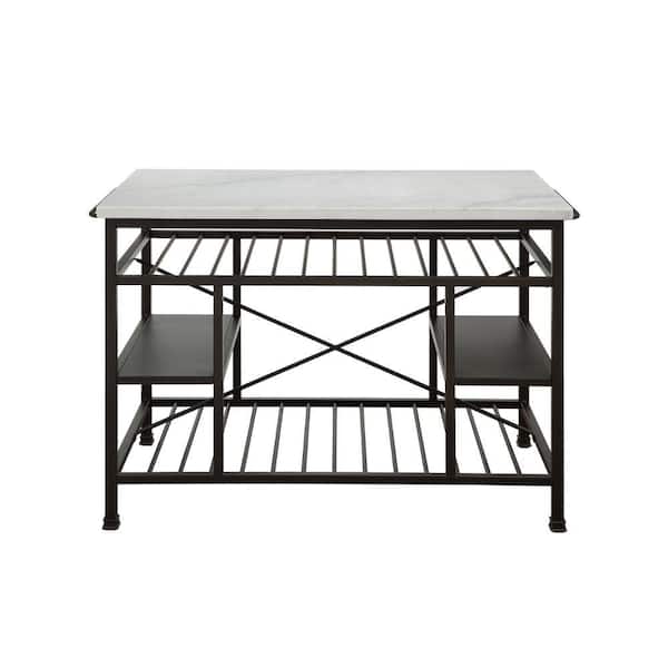 Aoibox Black Faux Marble 47.2 in. W Prep Table Kitchen Island Kitchen Rack Console Table W Shelves and Glass Rack, Black and White SNMX4567