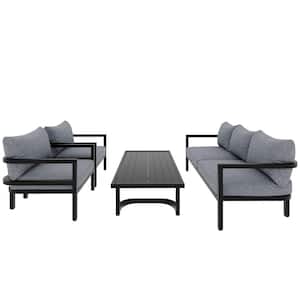 5-Piece Set Stee Metal Outdoor Dining Sofa Set, Waterproof, and Anti-uv, with Light Gray Cushions