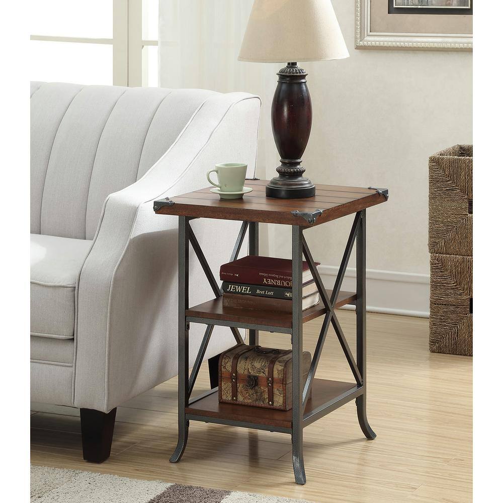 Brookline Dark Walnut Grooved End Table with Metal Accents