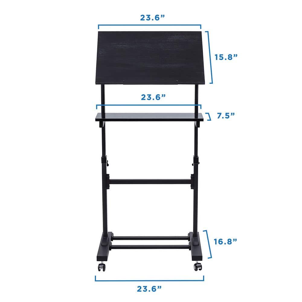 Black Adjustable Mobile Stand Up Desk with Particleboard Top