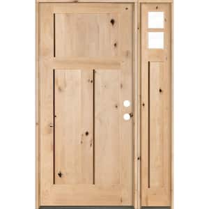 46 in. x 80 in. Knotty Alder 3-Panel Left-Hand/Inswing Clear Glass Unfinished Wood Prehung Front Door w/ Right Sidelite
