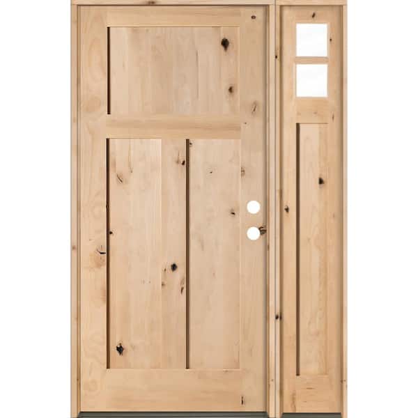 50 in. x 80 in. Knotty Alder 3 Panel Left-Hand/Inswing Clear Glass Unfinished Wood Prehung Front Door w/Right Sidelite
