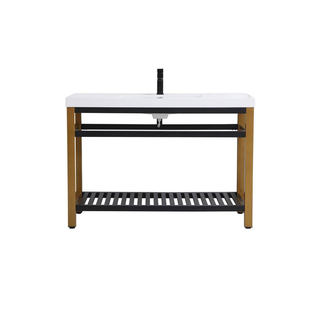 Simply Living 48 in. Single Bathroom Metal Vanity in Golden Black with Resi