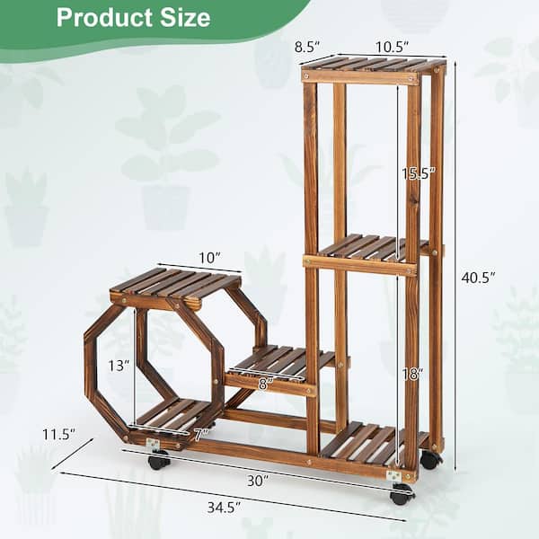 Costway 6-Tier 6 Potted Rolling Plant Stand Wooden Storage Display
