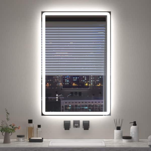 24 in. W x 36 in. H Modern Rectangular Frameless LED Front Lighted Anti-Fog Tempered Glass Wall Bathroom Vanity Mirror