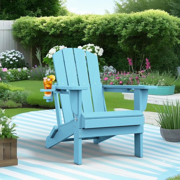 JEAREY Classic Light Blue Folding Plastic Adirondack Chairs with 2