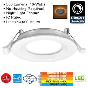 3 in. Canless Integrated LED Recessed Light Trim Night Light 550 Lumens Adjustable CCT New Construction Remodel (8-Pack)