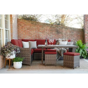 Walton 7-Piece Wicker Sectional Seating Set with Red Polyester Cushions