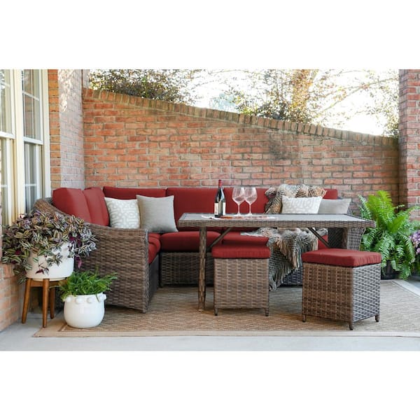 Leisure Made Walton 7-Piece Wicker Sectional Seating Set with Red Polyester Cushions