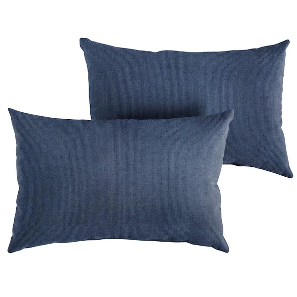 SORRA HOME Sunbrella Indigo Blue Rectangular Outdoor Knife Edge Lumbar Pillows (2-Pack)