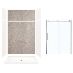 Expressions 32 in. x 60 in. x 96 in. Center Drain Alcove Shower Kit with Extension Door in White/Dover Stone and Chrome